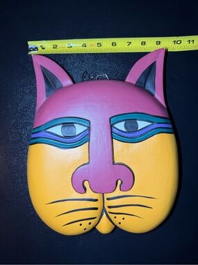 Laurel Burch Pink and Yellow Cat Wall Hanging